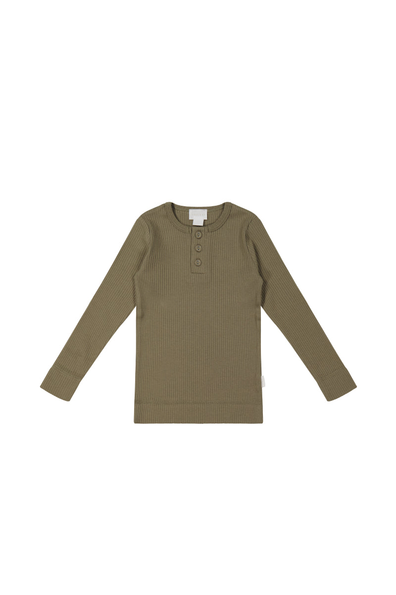 Organic Cotton Modal Long Sleeve Henley - Oak Childrens Top from Jamie Kay Australia