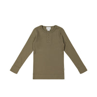 Organic Cotton Modal Long Sleeve Henley - Oak Childrens Top from Jamie Kay Australia