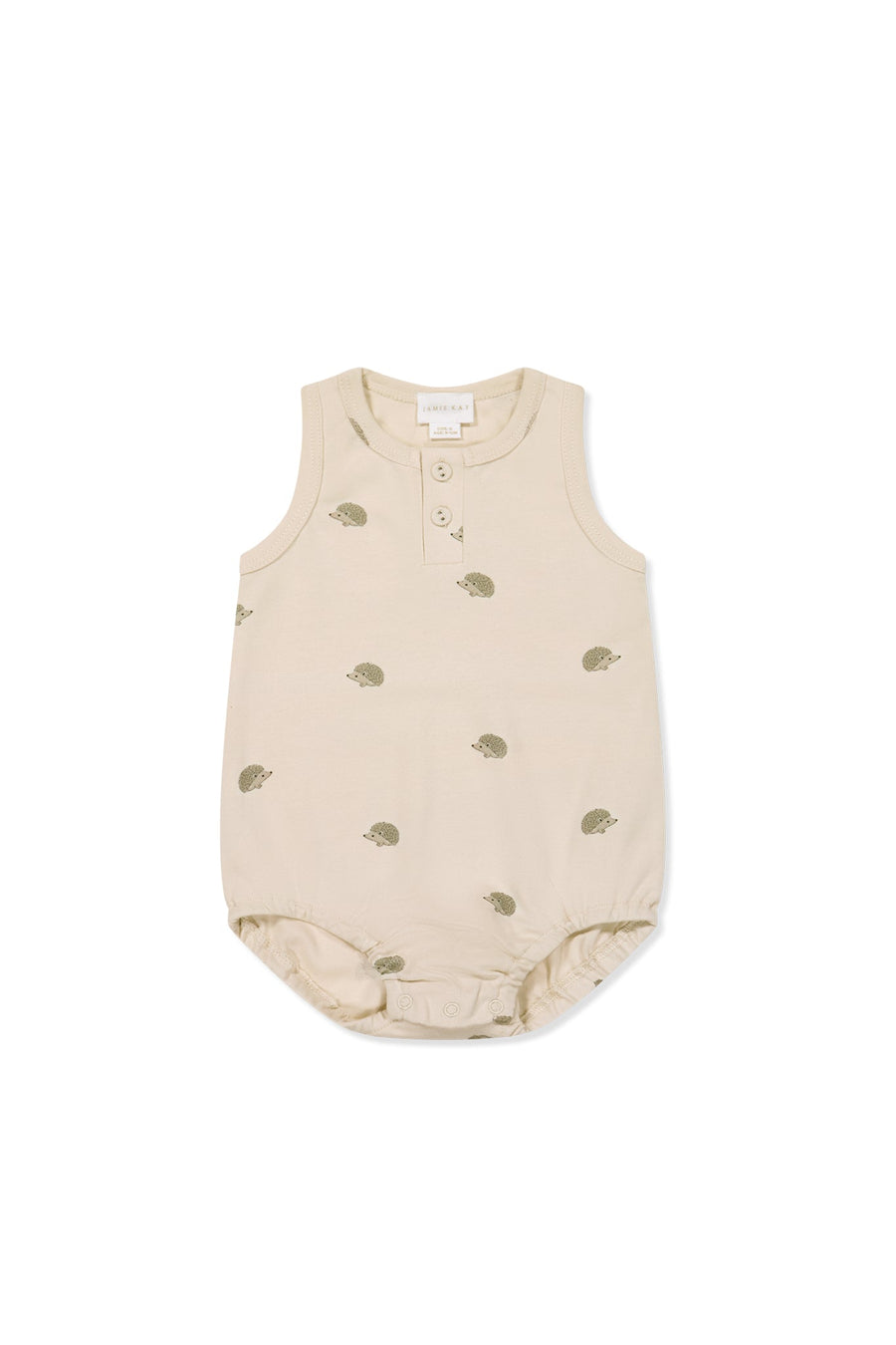 Pima Cotton Noah Playsuit - Henry Hedgehog Birch Childrens Playsuit from Jamie Kay Australia