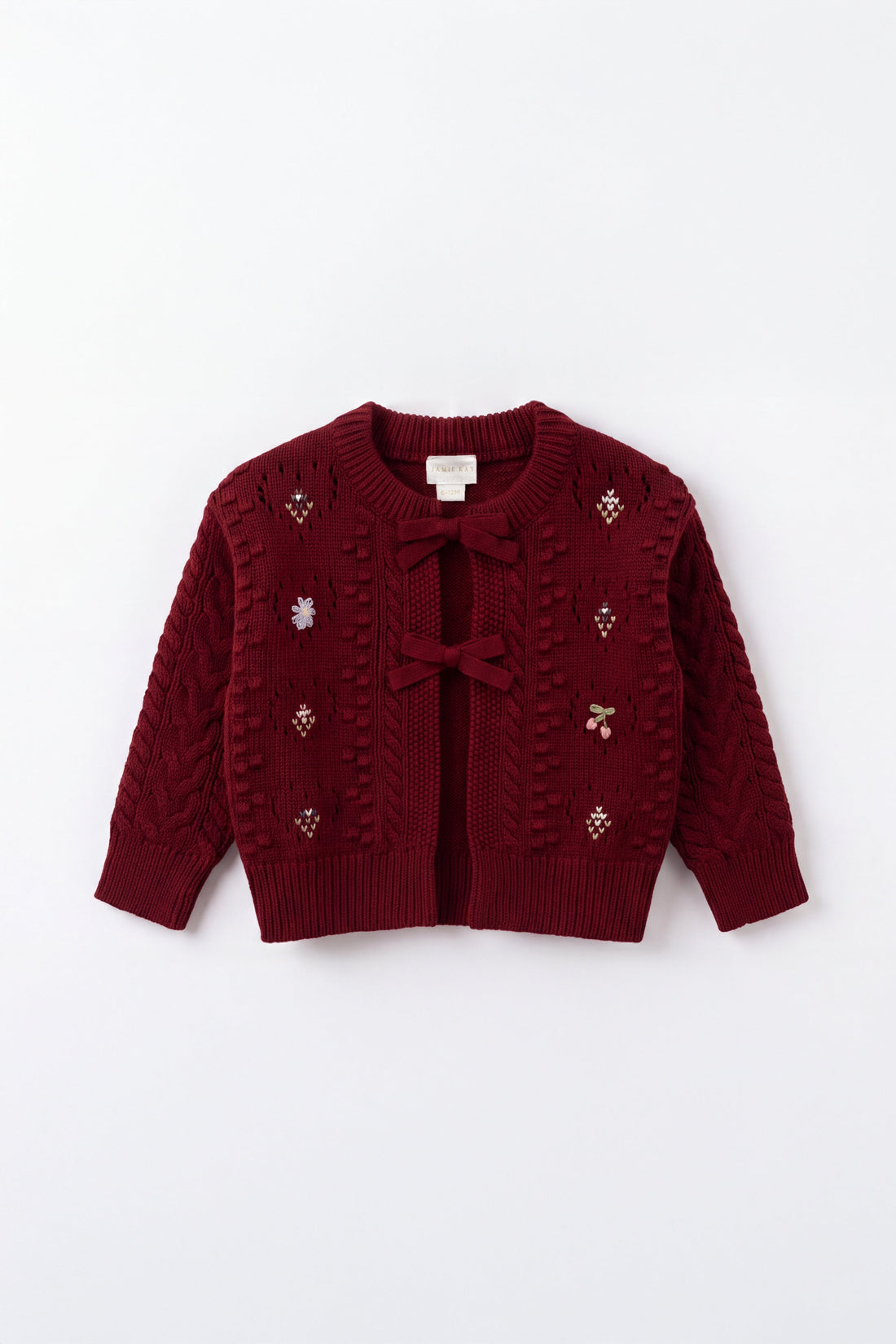Jovie Knitted Cardigan - Josephine Embroidery Vintage Cherry Childrens Cardigan from Jamie Kay Australia