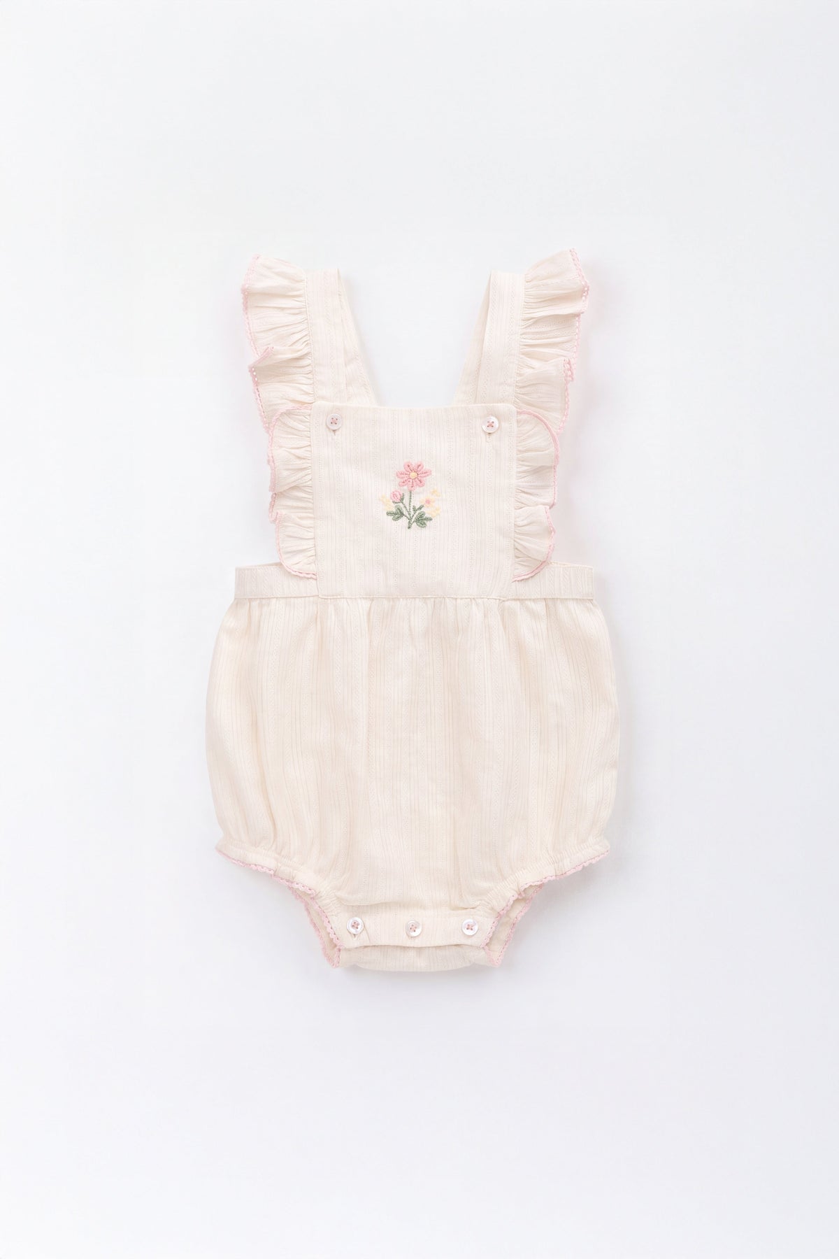 Organic Cotton Zadie Playsuit - Vanilla Embroidery Pink Childrens Playsuit from Jamie Kay Australia