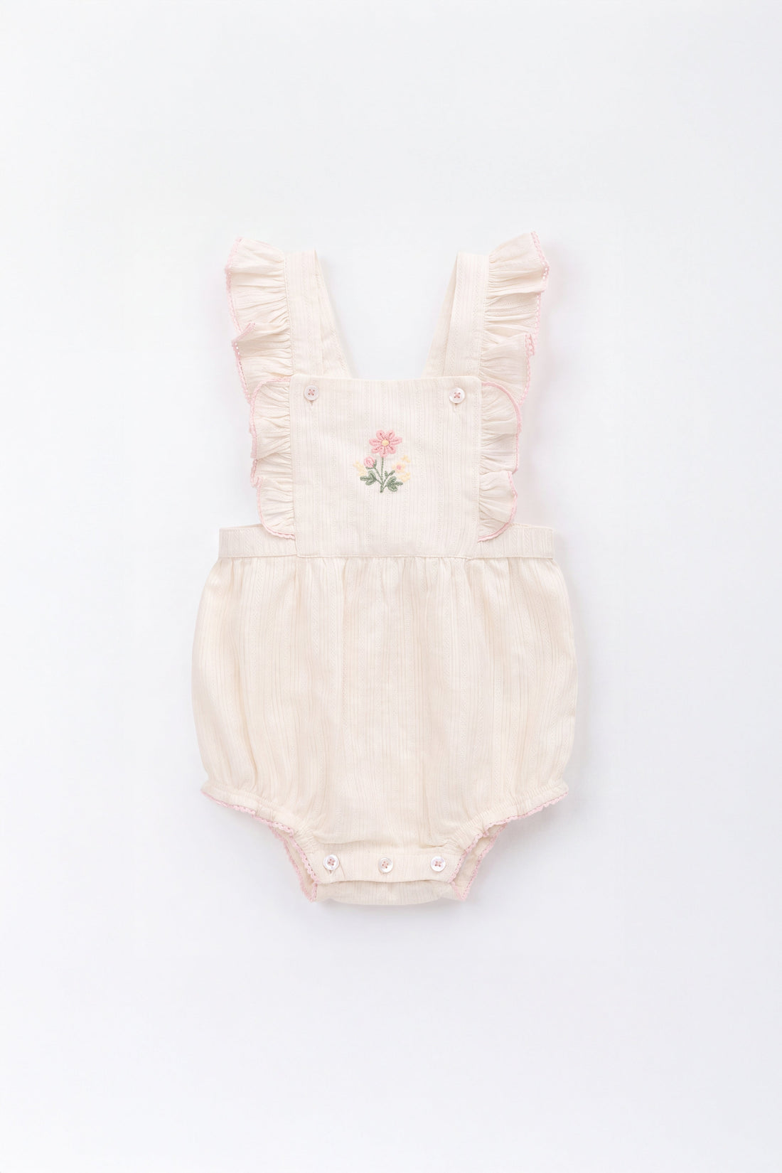 Organic Cotton Zadie Playsuit - Vanilla Embroidery Pink Childrens Playsuit from Jamie Kay Australia