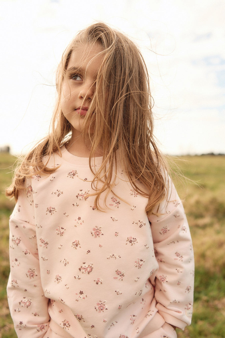 Organic Cotton Bobbie Sweatshirt - Petite Fleur Soft Peony Childrens Top from Jamie Kay Australia