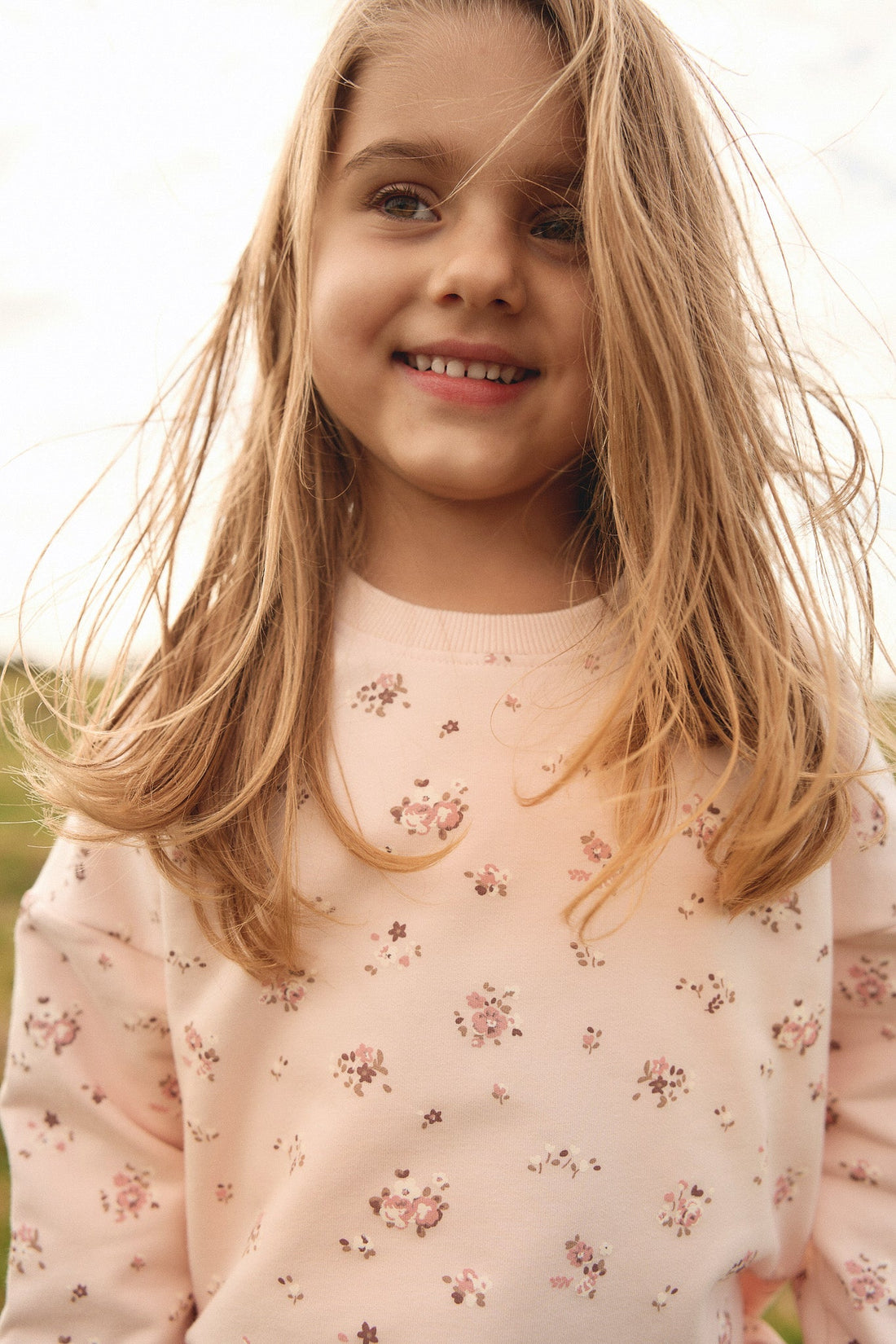 Organic Cotton Bobbie Sweatshirt - Petite Fleur Soft Peony Childrens Top from Jamie Kay Australia