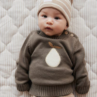 Organic Cotton Fine Rib Beanie - Elias Stripe Sable Marle Childrens Hat from Jamie Kay Australia