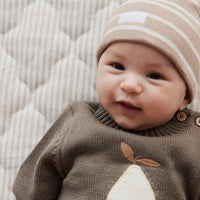 Organic Cotton Fine Rib Beanie - Elias Stripe Sable Marle Childrens Hat from Jamie Kay Australia