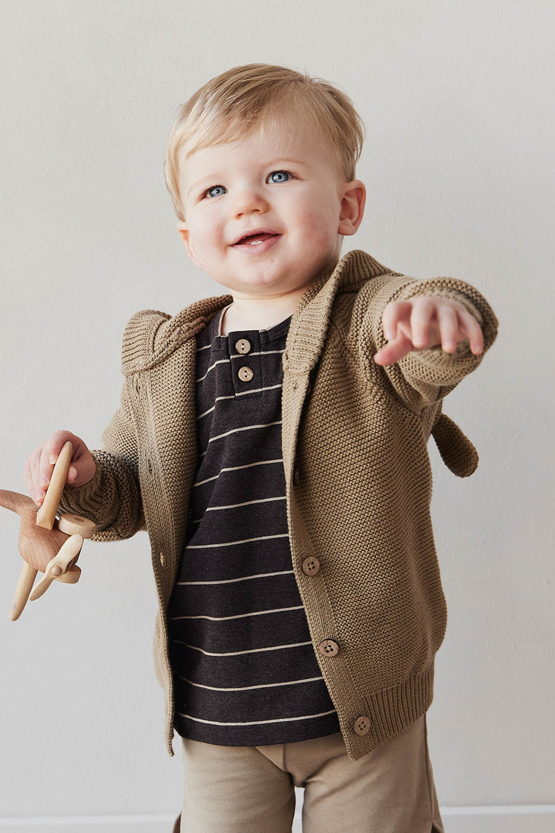 Pima Cotton Jason Tee - Easy Stripe Dark Chocolate/Woodsmoke Childrens Top from Jamie Kay Australia