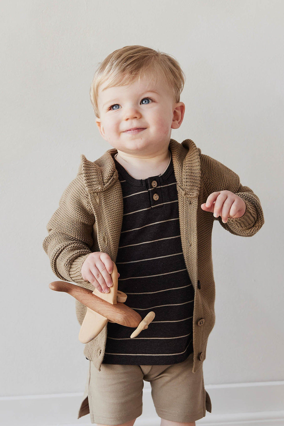 Pima Cotton Jason Tee - Easy Stripe Dark Chocolate/Woodsmoke Childrens Top from Jamie Kay Australia