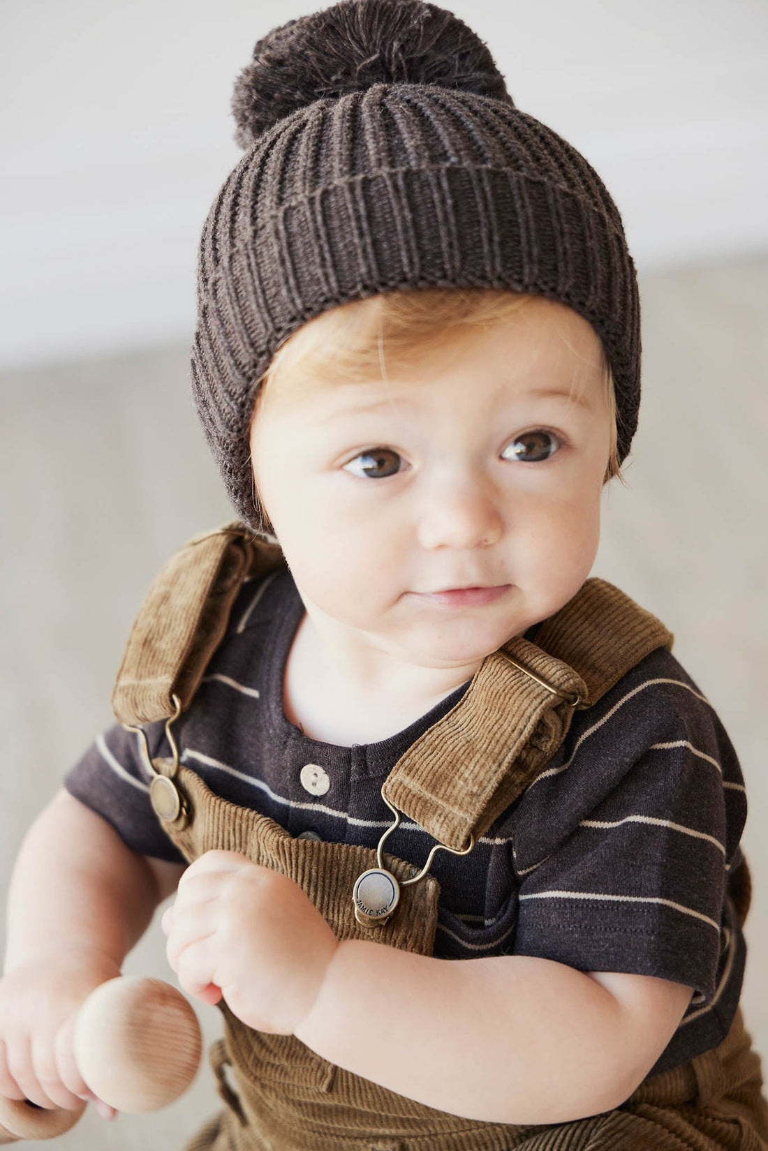 Pima Cotton Jason Tee - Easy Stripe Dark Chocolate/Woodsmoke Childrens Top from Jamie Kay Australia