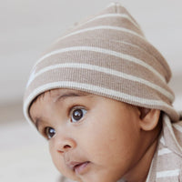 Organic Cotton Fine Rib Beanie - Elias Stripe Sable Marle Childrens Hat from Jamie Kay Australia