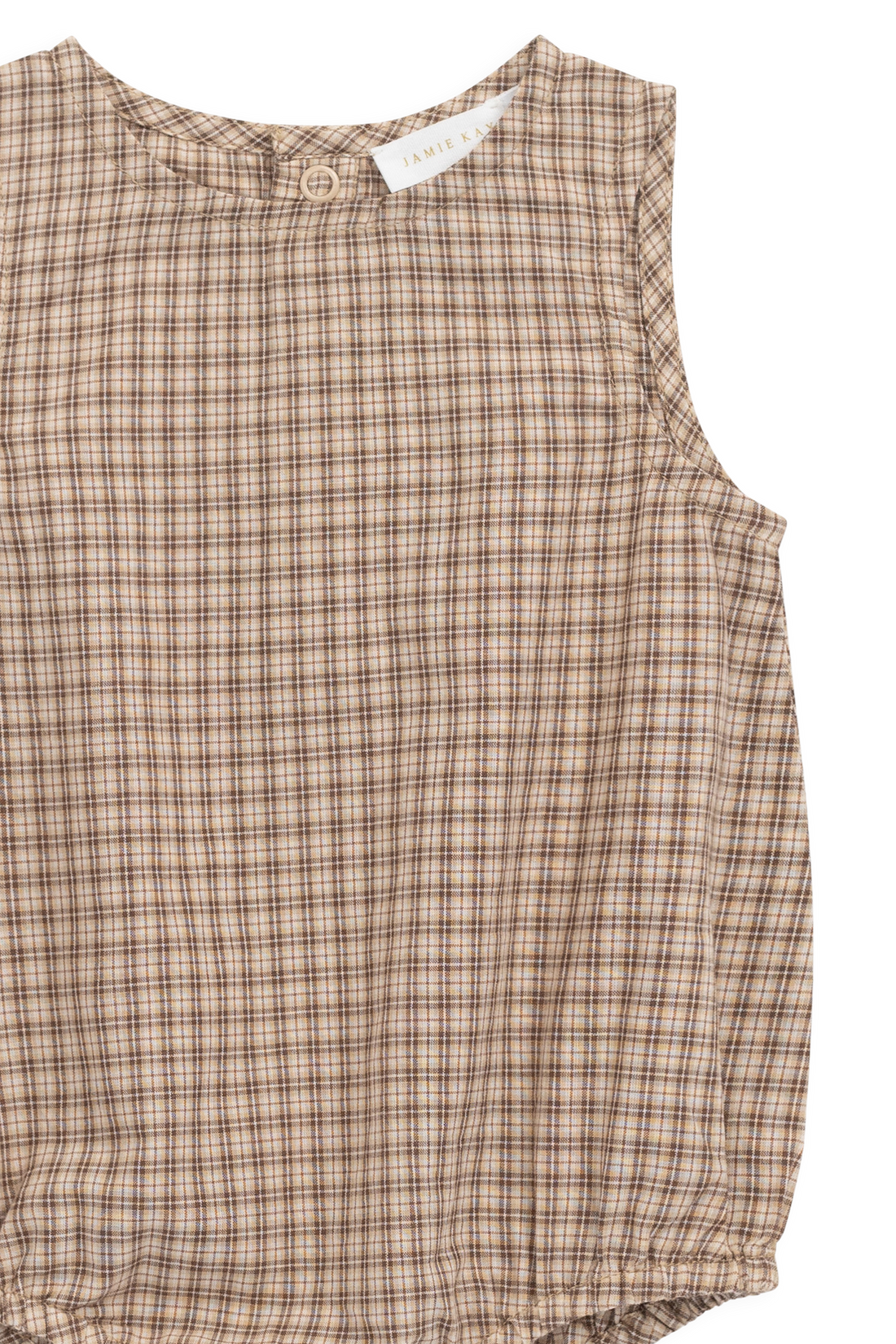 Organic Cotton Bentley Playsuit - Cabin Check Cocoa Childrens Playsuit from Jamie Kay Australia