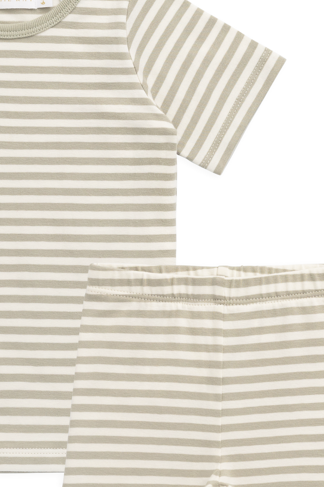 Organic Cotton Baker Short Sleeve Pyjama Set - Narrow Stripe Lichen/Cloud Childrens Pyjamas from Jamie Kay Australia