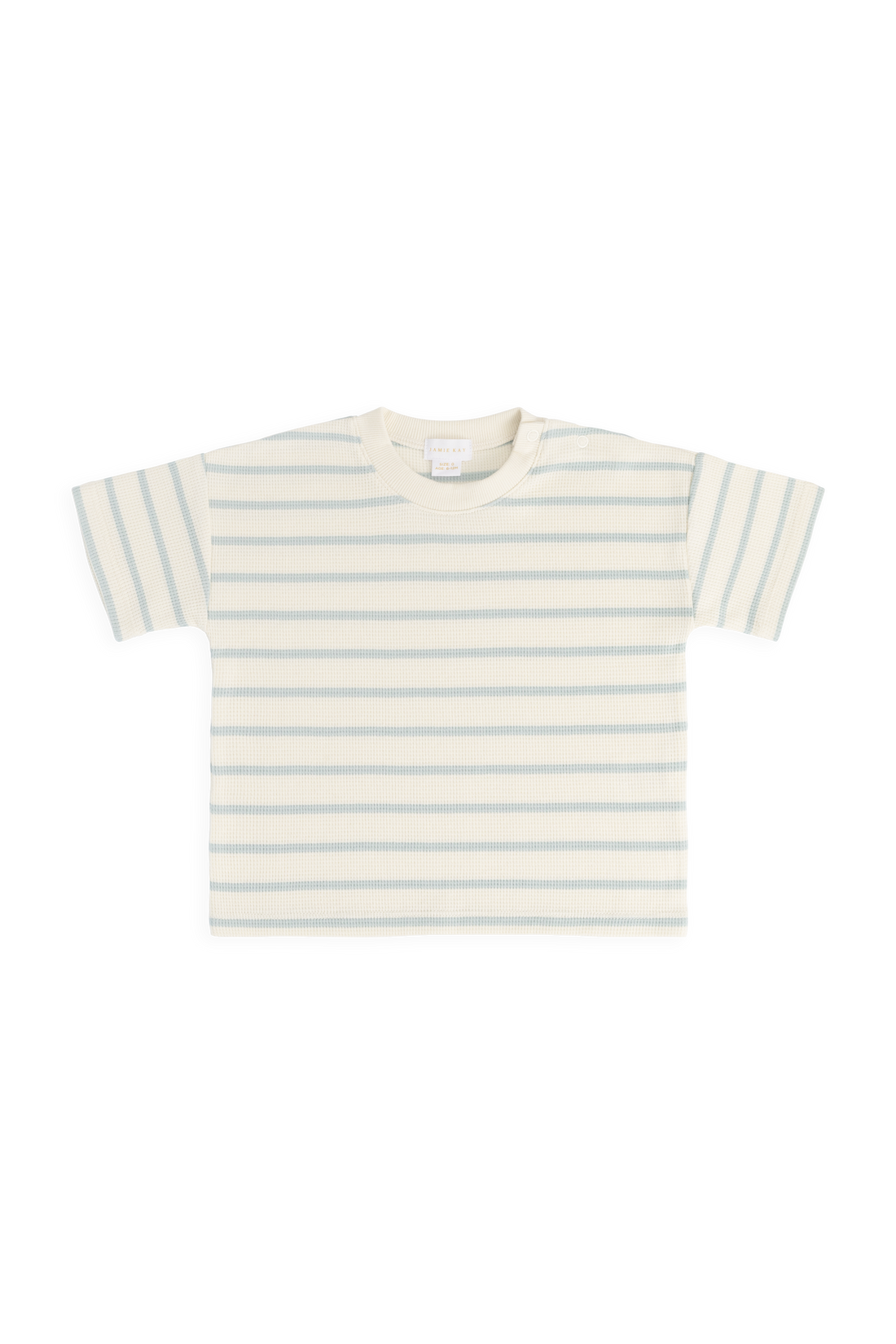 Organic Cotton Waffle Leith Tee - James Stripe Reef/Cloud Childrens Top from Jamie Kay Australia
