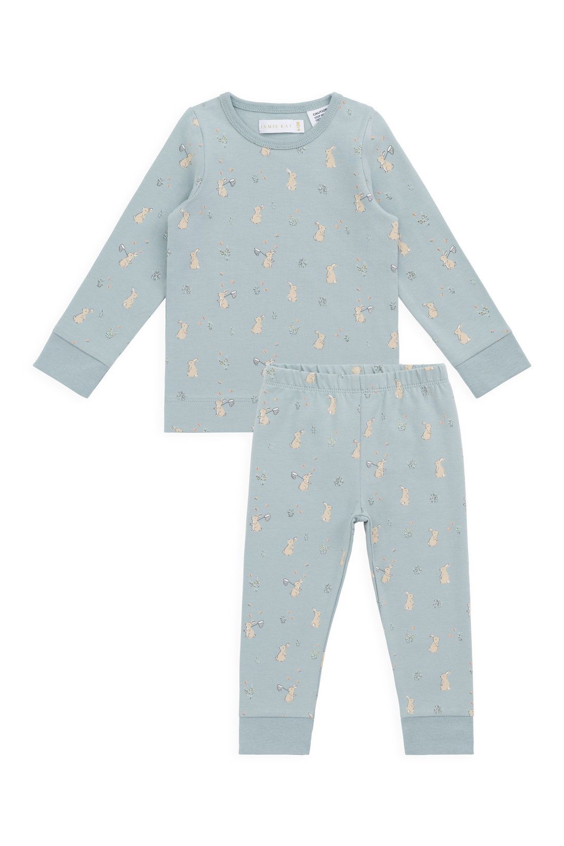 Organic Cotton Amory Long Sleeve Pyjama Set-Lapin Jardin Blue Childrens Pyjama from Jamie Kay Australia