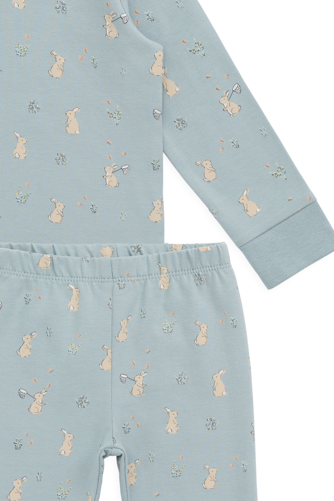Organic Cotton Amory Long Sleeve Pyjama Set-Lapin Jardin Blue Childrens Pyjama from Jamie Kay Australia