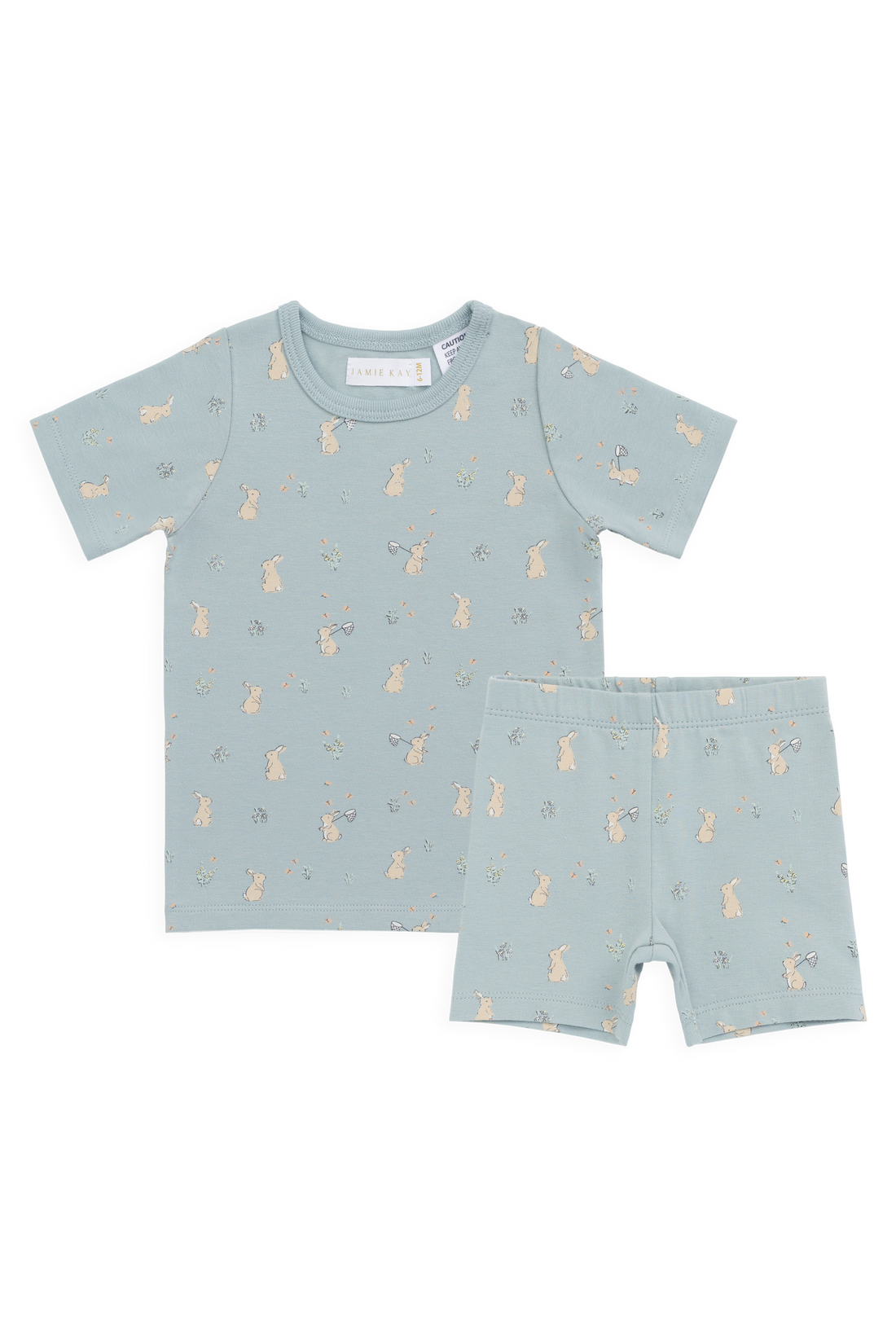 Organic Cotton Baker Short Sleeve Pyjama Set - Lapin Jardin Blue Childrens Pyjama from Jamie Kay Australia