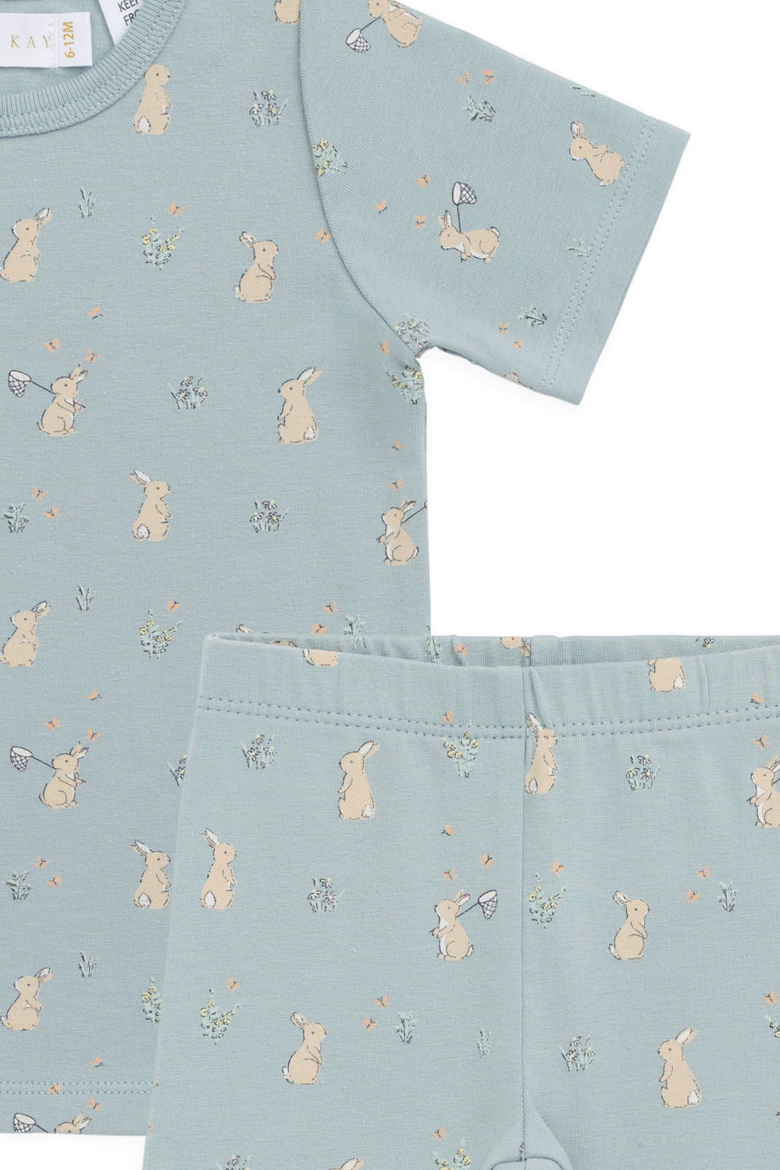 Organic Cotton Baker Short Sleeve Pyjama Set - Lapin Jardin Blue Childrens Pyjama from Jamie Kay Australia