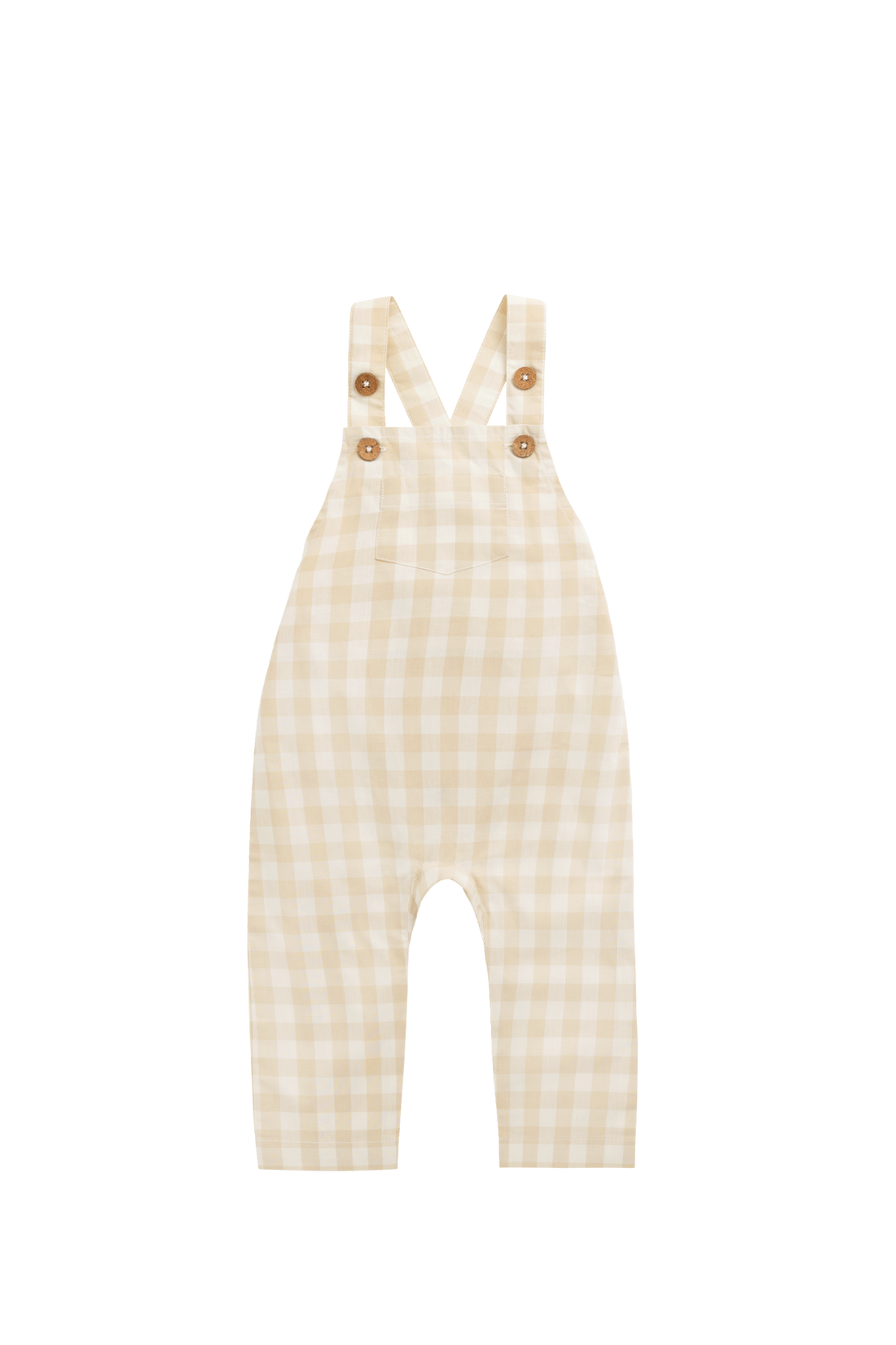 Organic Cotton Kingston Overall - Gingham Pale Khaki Childrens Overall from Jamie Kay Australia