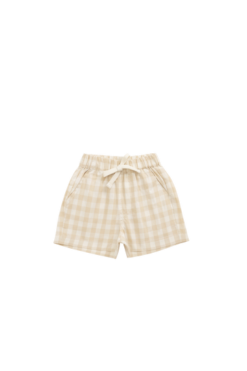 Organic Cotton Louis Short - Gingham Pale Khaki Childrens Short from Jamie Kay Australia