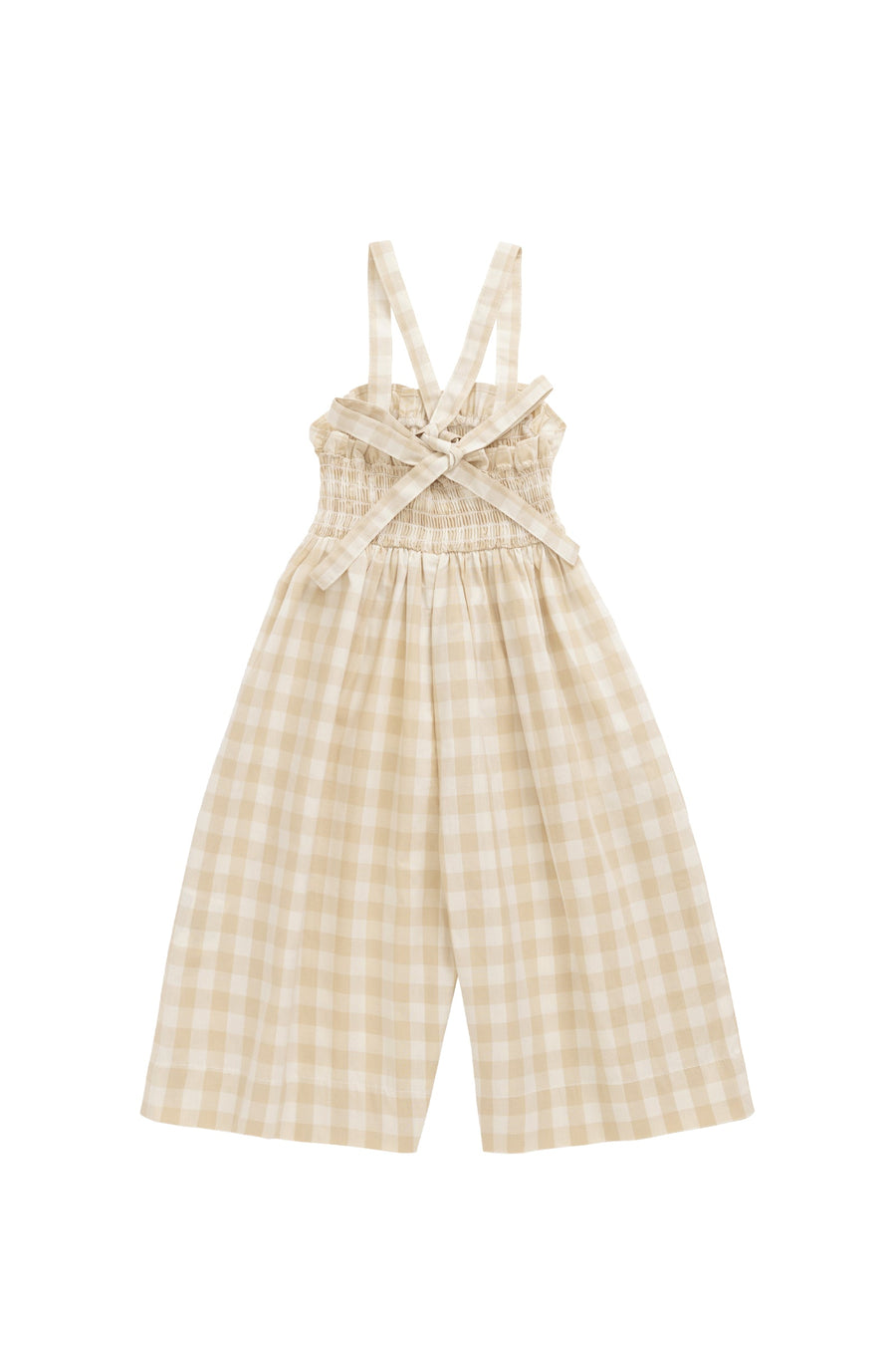 Organic Cotton Arabella Jumpsuit - Gingham Pale Khaki Childrens Jumpsuit from Jamie Kay Australia