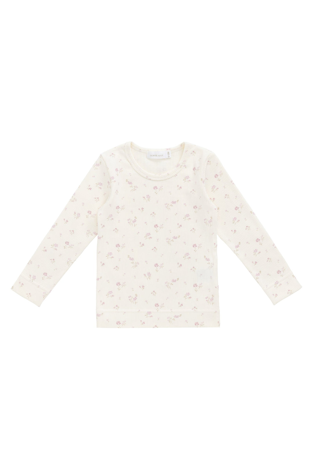 Organic Cotton Fine Rib Long Sleeve Top - Caroline Egret Childrens Top from Jamie Kay Australia