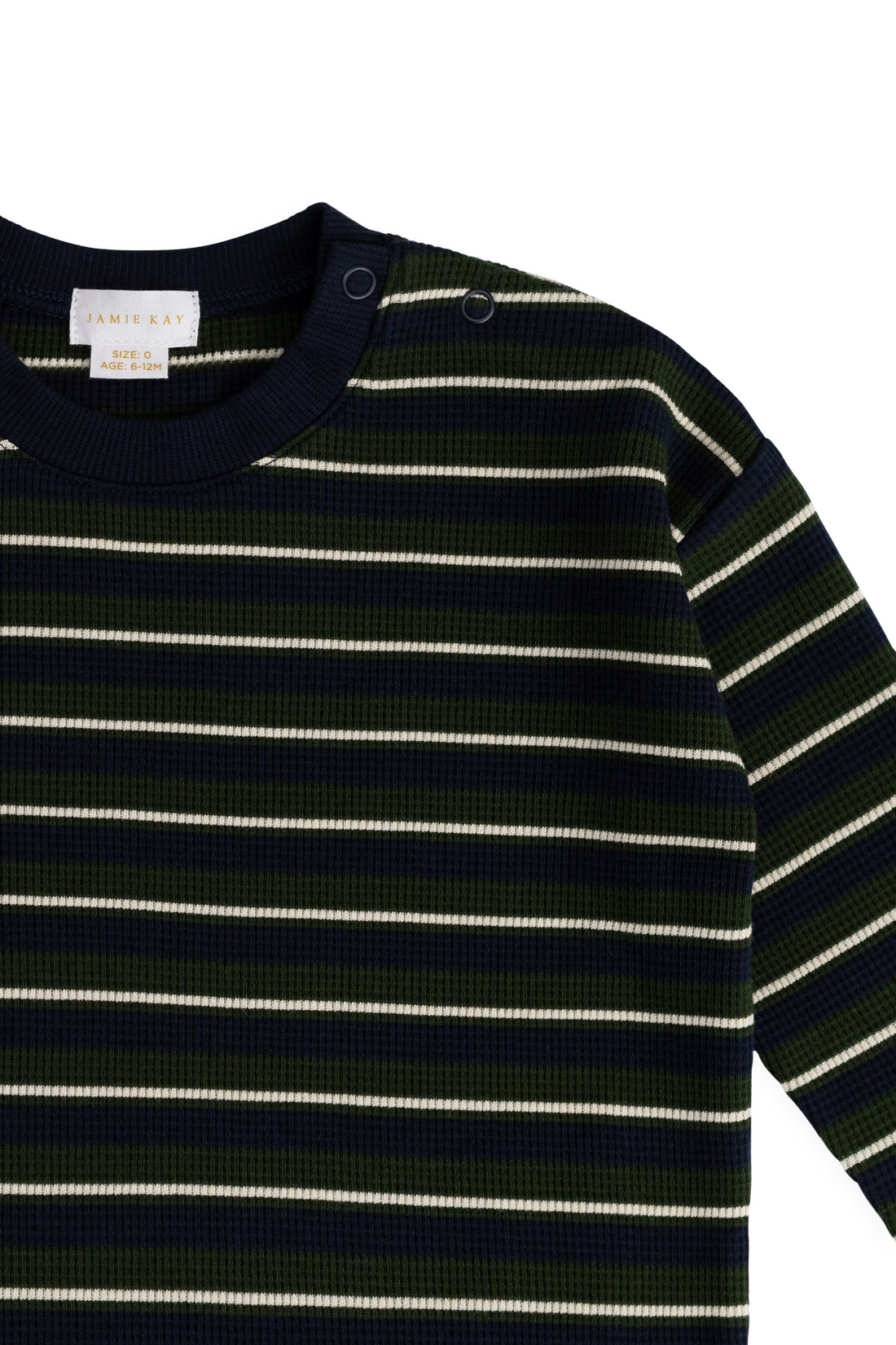 Organic Cotton Waffle Leith Long Sleeve Top - Maritime Grandeur Stripe Childrens Top from Jamie Kay Australia