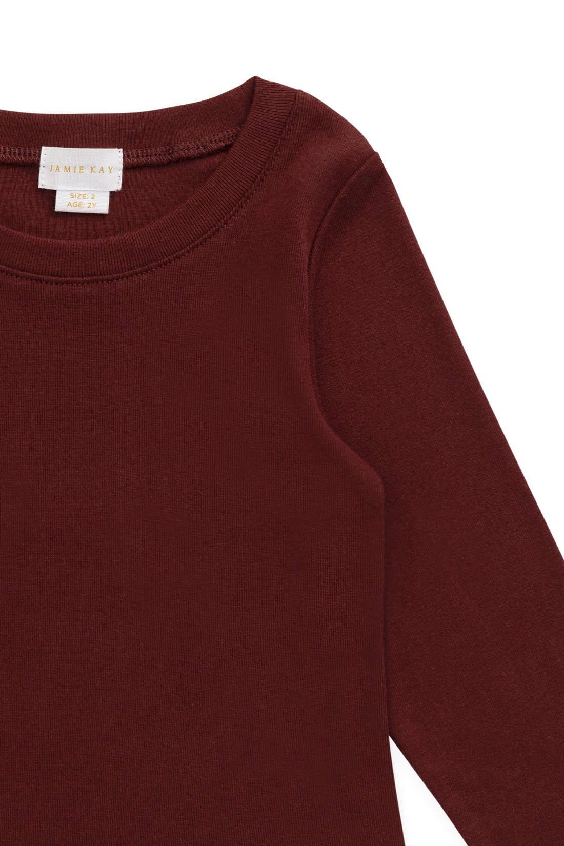 Organic Cotton Rib Helene Long Sleeve Top - Burgundy Childrens Top from Jamie Kay Australia