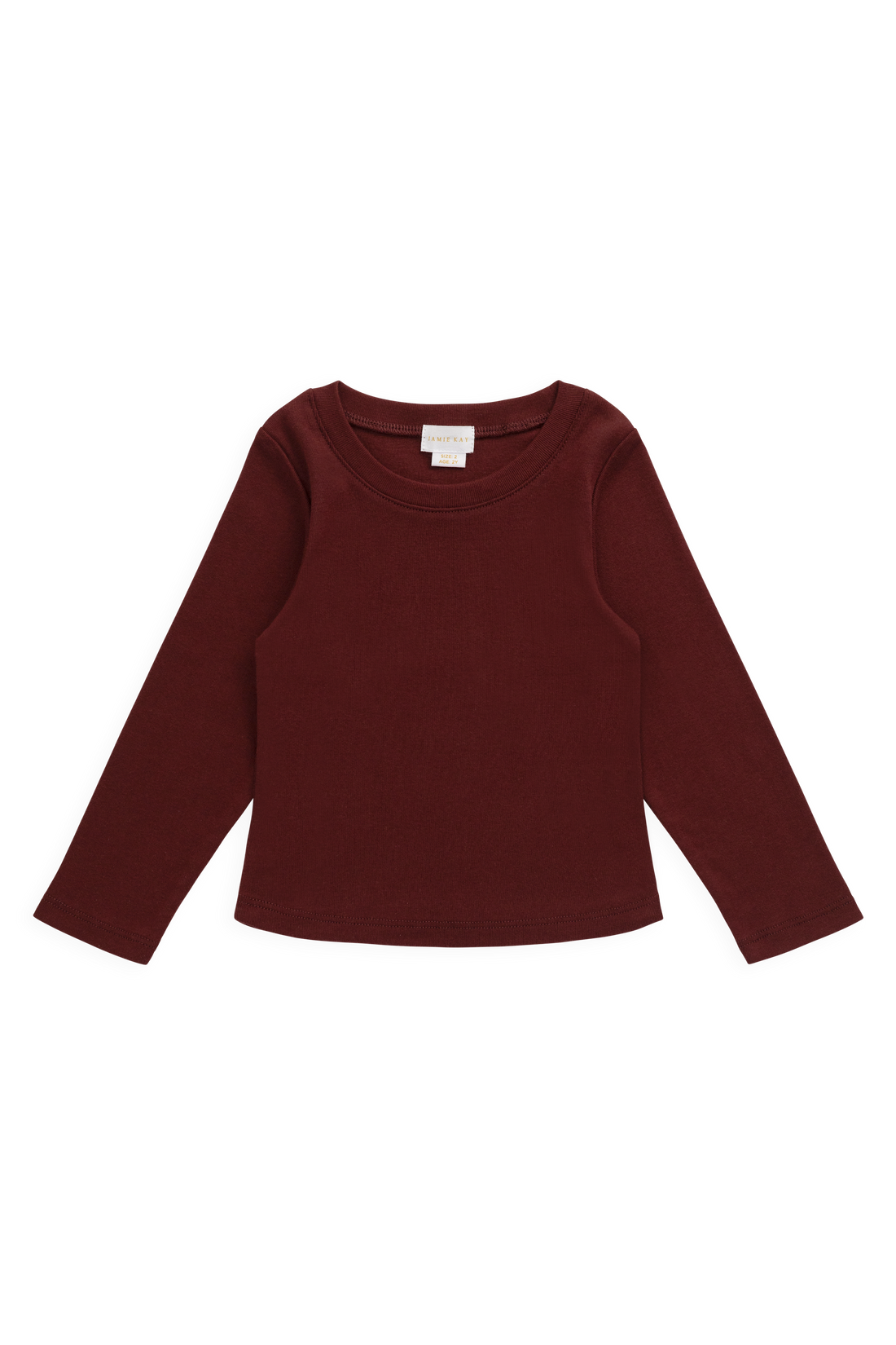 Organic Cotton Rib Helene Long Sleeve Top - Burgundy Childrens Top from Jamie Kay Australia