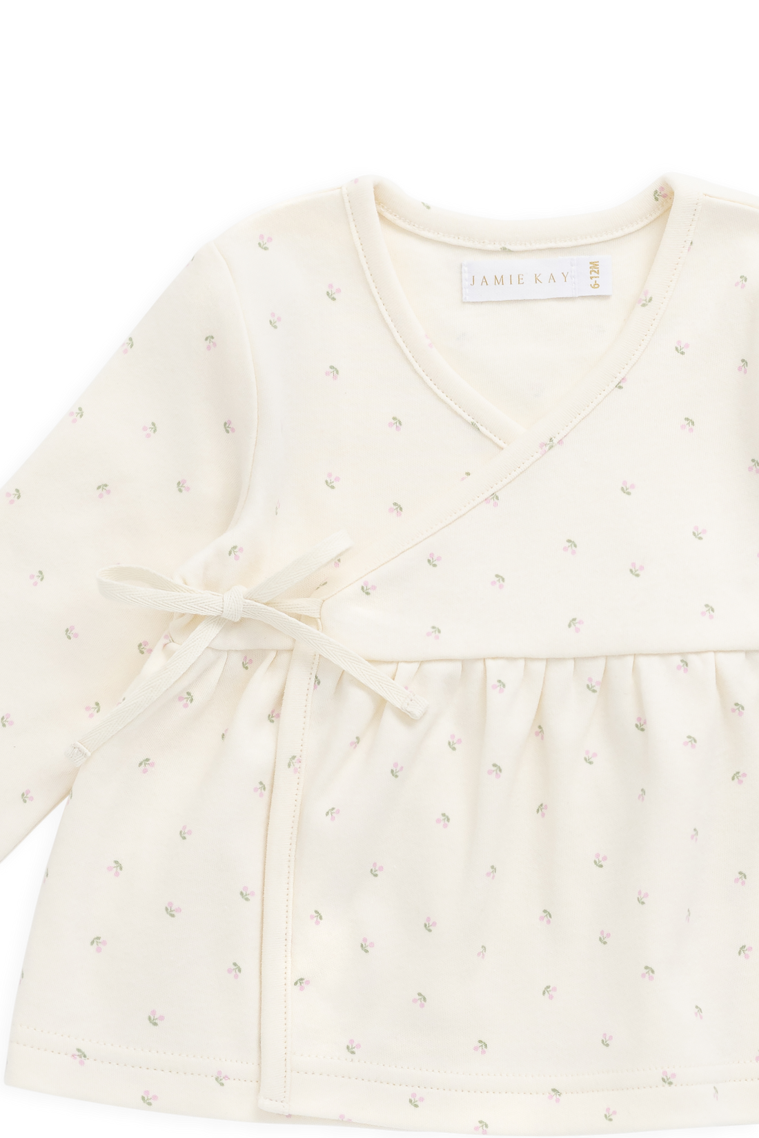 Organic Cotton Petal Wrap Top - Ditsy Cherries Childrens Top from Jamie Kay Australia