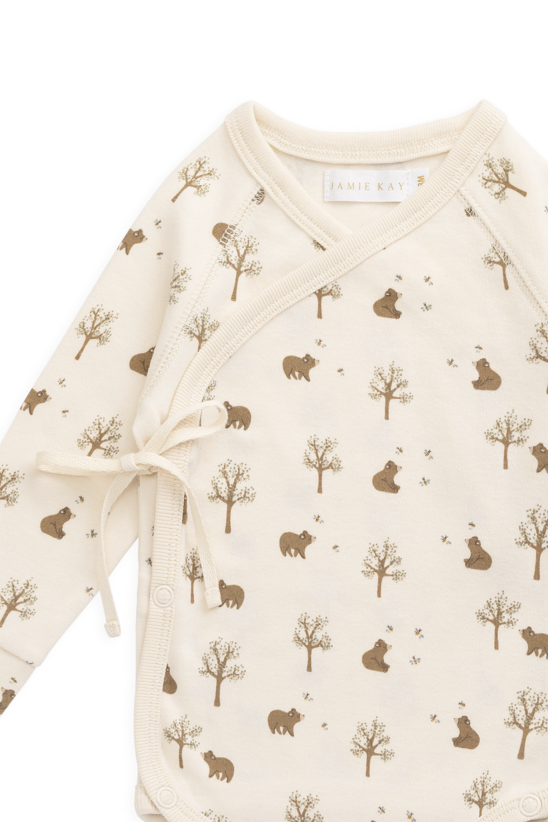 Organic Cotton Ames Wrap Long Sleeve Bodysuit - Honey Bear Cloud Childrens Bodysuit from Jamie Kay Australia