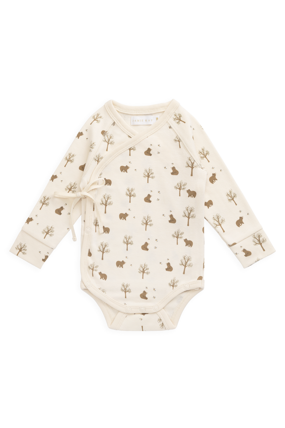 Organic Cotton Ames Wrap Long Sleeve Bodysuit - Honey Bear Cloud Childrens Bodysuit from Jamie Kay Australia