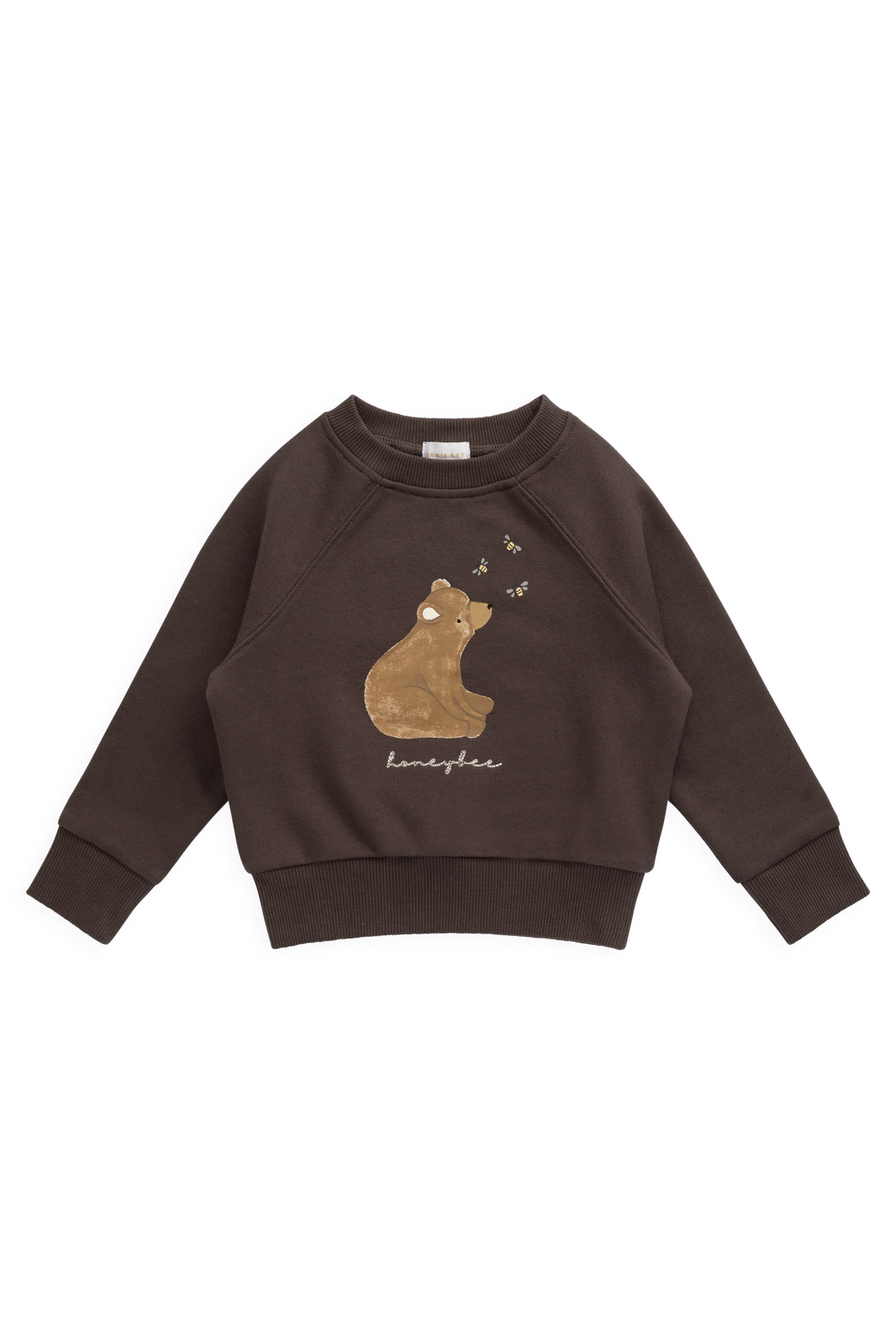 Organic Cotton Hayes Sweatshirt - Raku Honeybee Bear Childrens Sweatshirt from Jamie Kay Australia