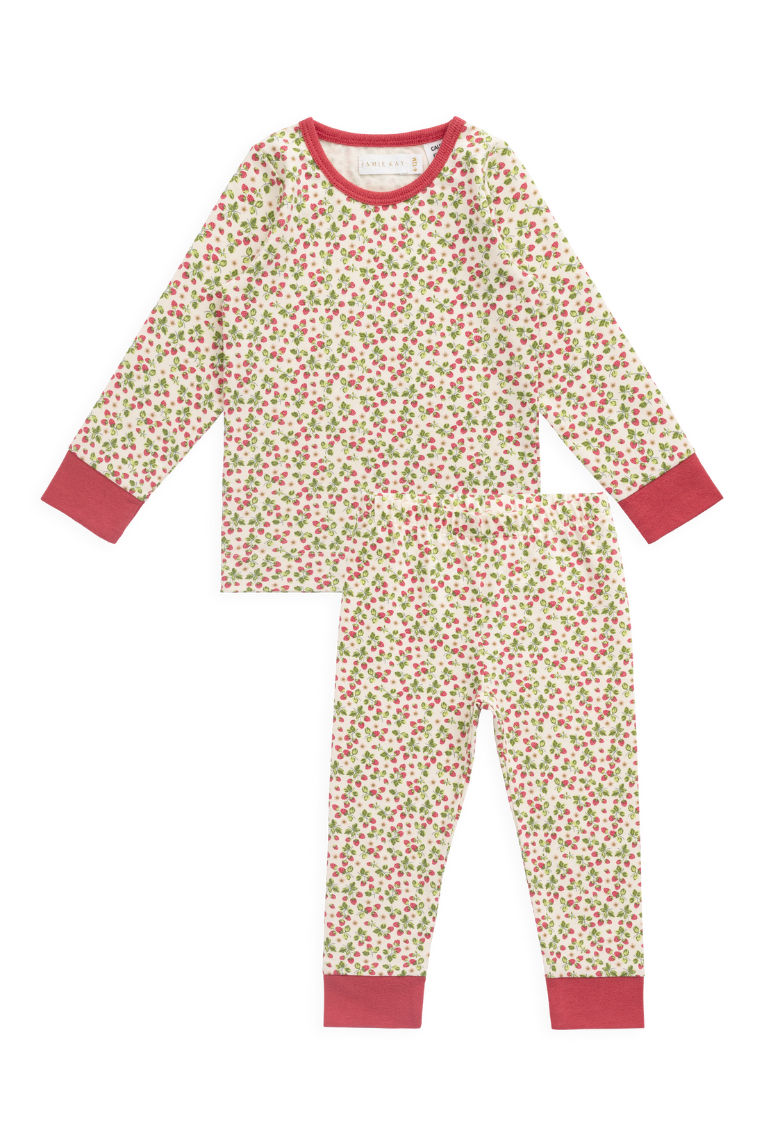 Organic Cotton Amory Long Sleeve Pyjama Set - Cottage Strawberries Childrens Pyjamas from Jamie Kay Australia
