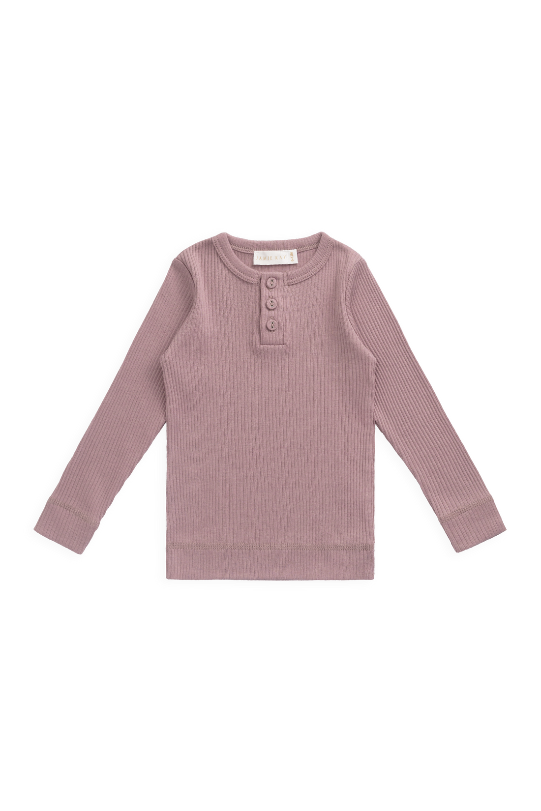 Organic Cotton Modal Long Sleeve Henley - Woodrose Childrens Top from Jamie Kay Australia