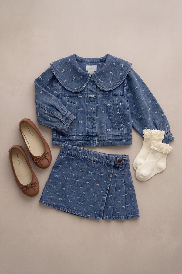 Beatrice Skirt - Amour Bows Denim Childrens Skirt from Jamie Kay Australia