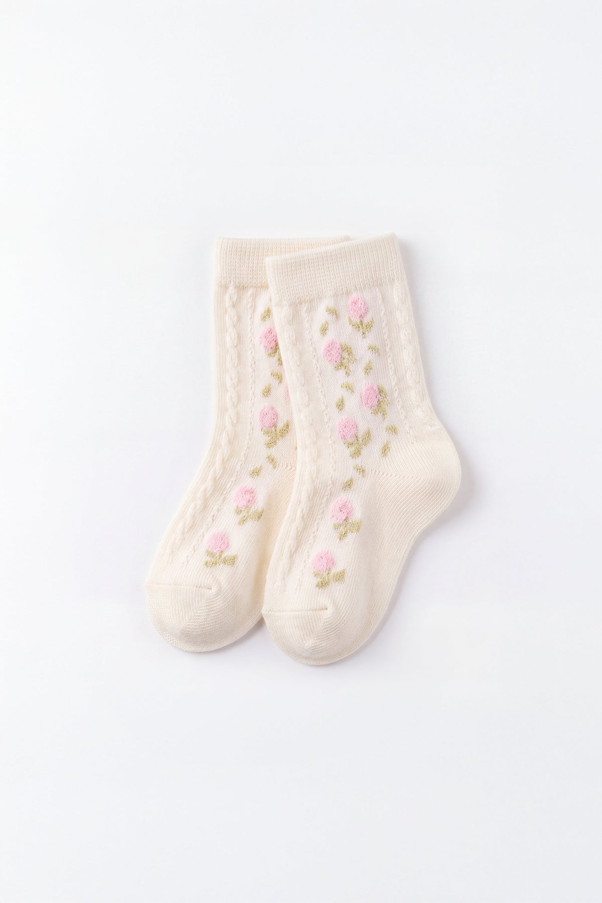 Amelia Knee High Sock - Amelia Flower Jacquard Parchment Childrens Socks from Jamie Kay Australia
