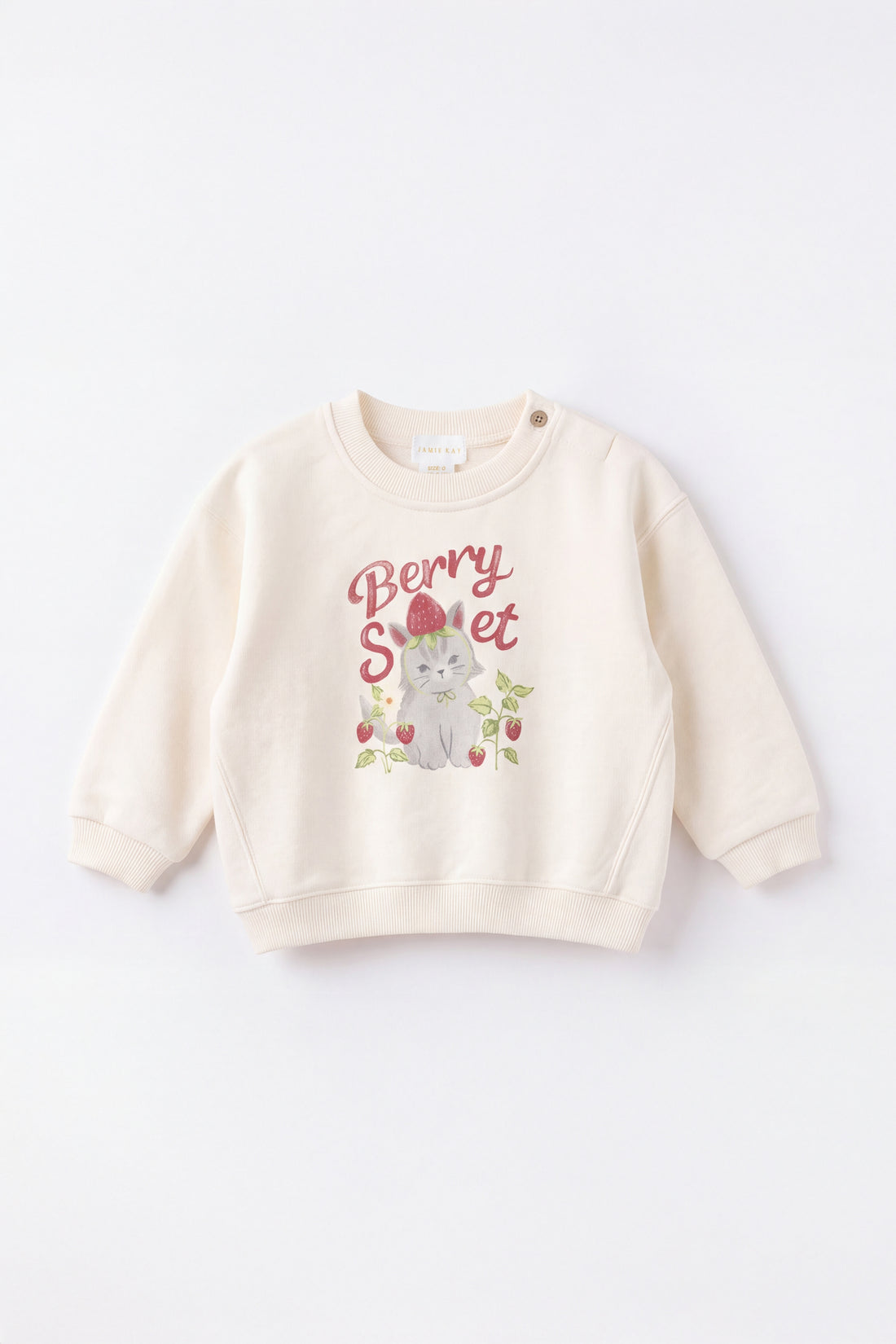 Organic Cotton Rhea Sweatshirt - Berry Cat Egret Childrens Sweatshirt from Jamie Kay Australia