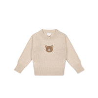 Leon Jumper - Oatmeal Marle Jacquard Bobbie Bear Childrens Jumper from Jamie Kay Australia