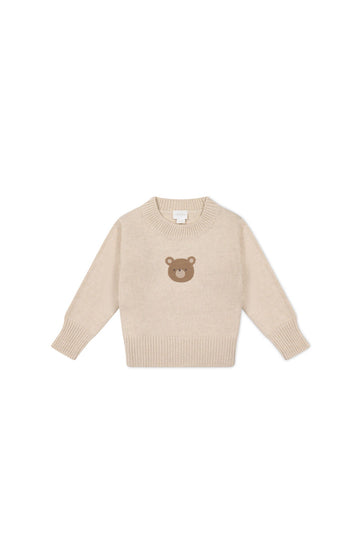 Leon Jumper - Oatmeal Marle Jacquard Bobbie Bear Childrens Jumper from Jamie Kay Australia