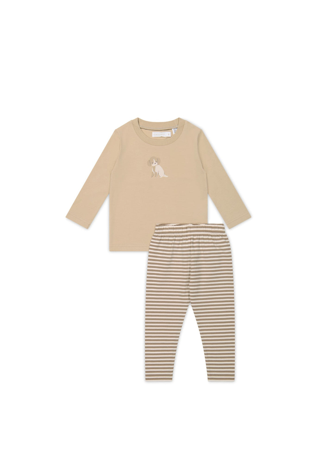 Long Sleeve Pyjama Set - Cashew/Narrow Stripe Sepia Childrens Pyjama from Jamie Kay Australia