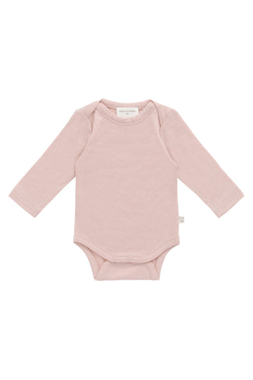 Merino Long Sleeve Envelope Bodysuit - Cloud Pink Childrens Bodysuit from Jamie Kay Australia