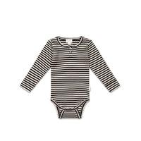 Organic Cotton Modal Long Sleeve Bodysuit - Narrow Stripe Constellation/Soft Clay Childrens Bodysuit from Jamie Kay Australia