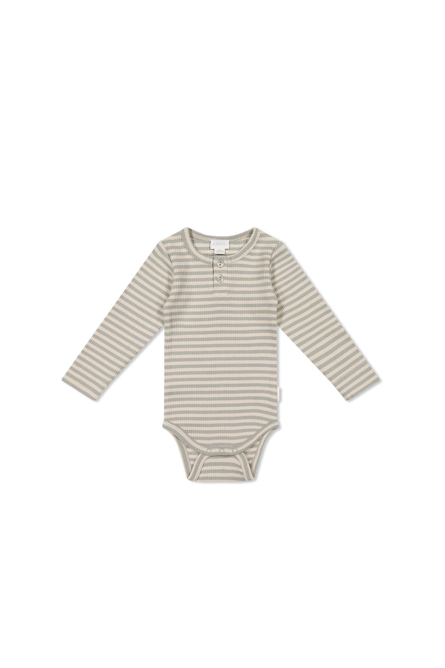 Organic Cotton Modal Long Sleeve Bodysuit - Narrow Stripe Willow/Soft Clay Childrens Bodysuit from Jamie Kay Australia