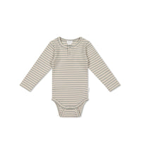 Organic Cotton Modal Long Sleeve Bodysuit - Narrow Stripe Willow/Soft Clay Childrens Bodysuit from Jamie Kay Australia