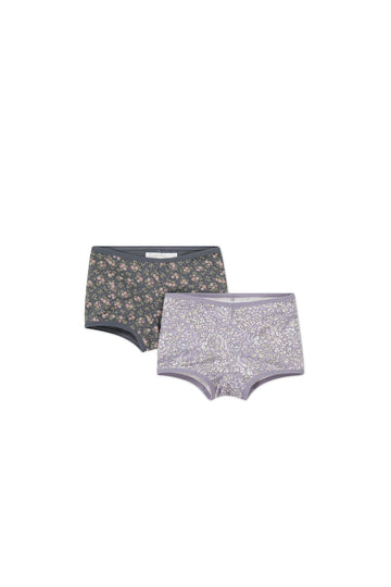 Organic Cotton 2PK Girls Shortie - April Lilac/Rosalie Floral Lava Childrens Underwear from Jamie Kay Australia