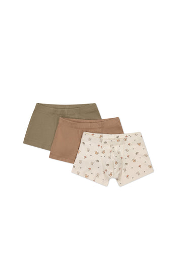 Organic Cotton 3pk Trunk - Spiced/Oak/Woodland Friends Childrens Underwear from Jamie Kay Australia