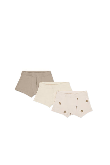 Organic Cotton 3PK Trunk - Soft Clay/Mouse/Henry Hedgehog Shell Childrens Underwear from Jamie Kay Australia