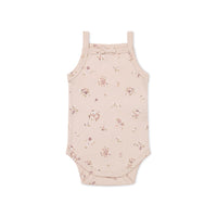 Organic Cotton Bridget Singlet Bodysuit - Petite Fleur Soft Peony Childrens Bodysuit from Jamie Kay Australia