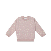 Organic Cotton Damien Sweatshirt - Simple Flowers Lilac Childrens Sweatshirting from Jamie Kay Australia