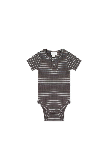 Organic Cotton Modal Darcy Rib Tee Bodysuit - Daily Stripe Wolf/Cloud Childrens Bodysuit from Jamie Kay Australia